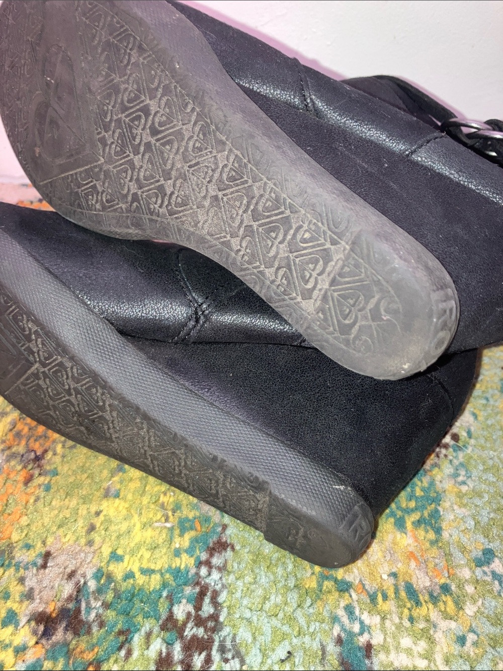 Roxy Black Wedge Heel Mid-Calf Boots with Knit Cuffs - Picture 3 of 15